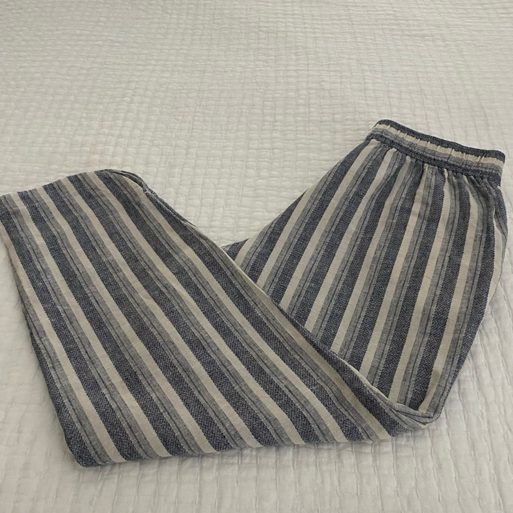 Madewell Blue and Natural Striped Linen Pants